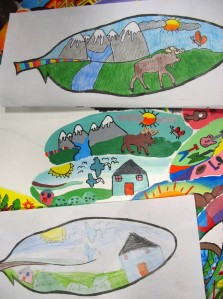 The drawings on paper are by students at James Whiteside Elementary. The painted copies are by Tiana